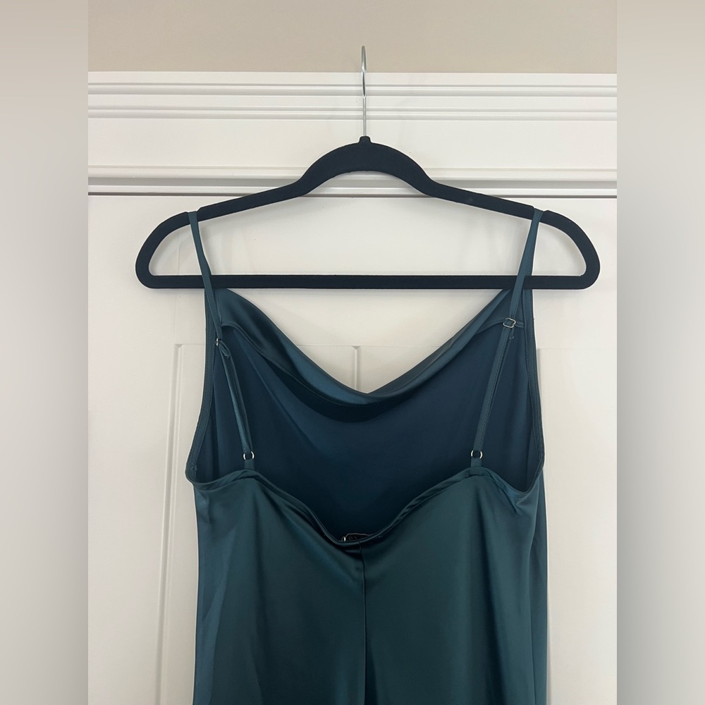 Teal Satin Formal Midi Dress - Picture 4 of 6